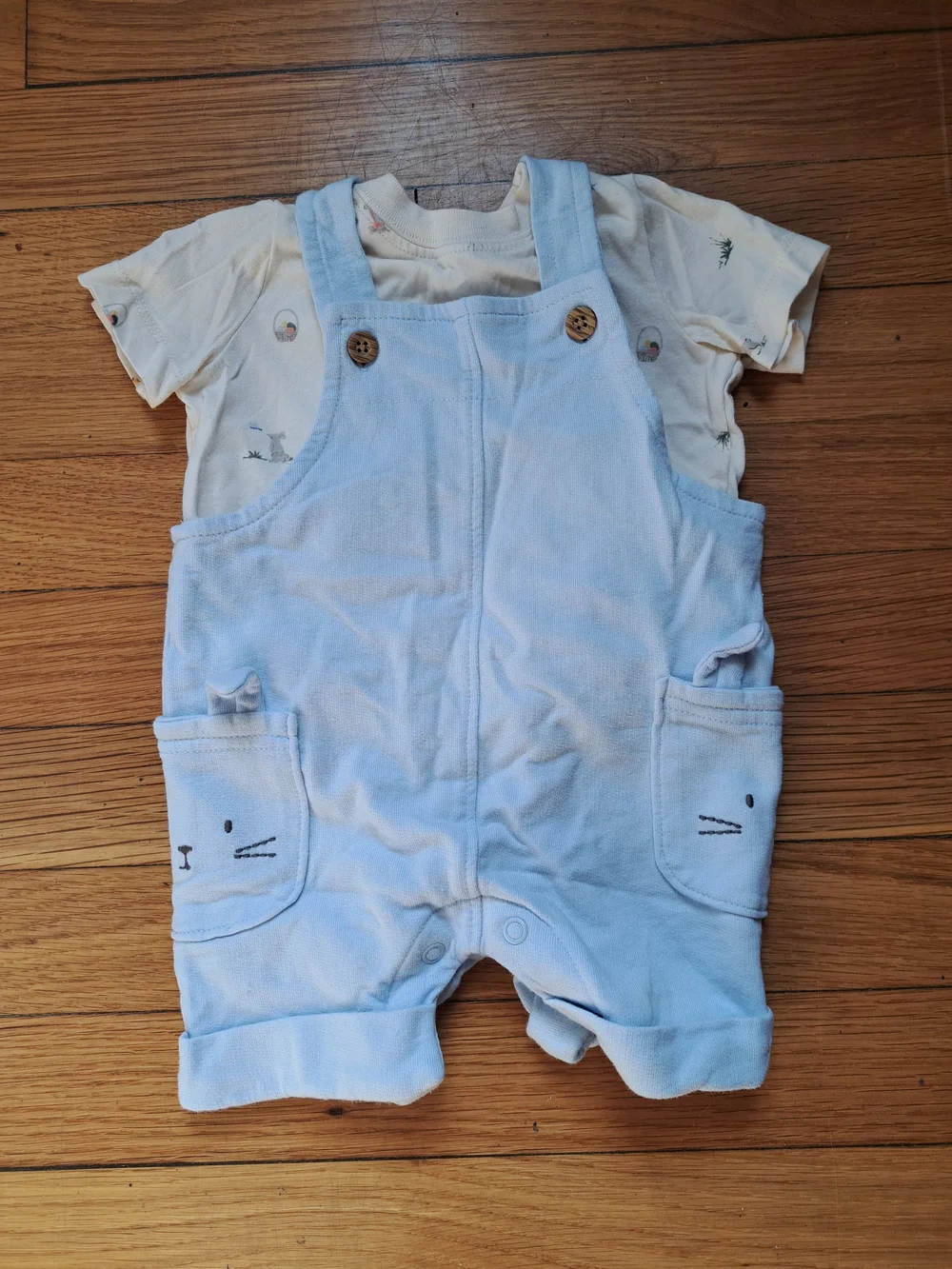 Carter's Light Blue Baby Overalls with Cat Pocket Faces